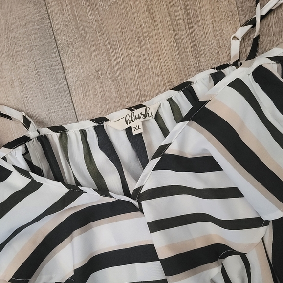 BLUSH | Ruffled Off the Shoulder Striped Dress - Picture 3 of 7